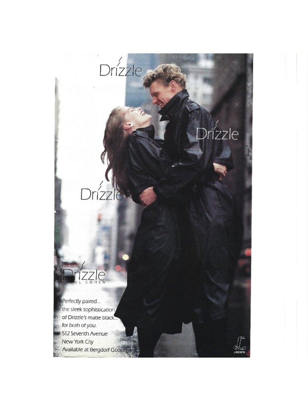 Print Ad Drizzle Modern Trench Coats Couple Joel Cohen Fashion Vintage 1980s